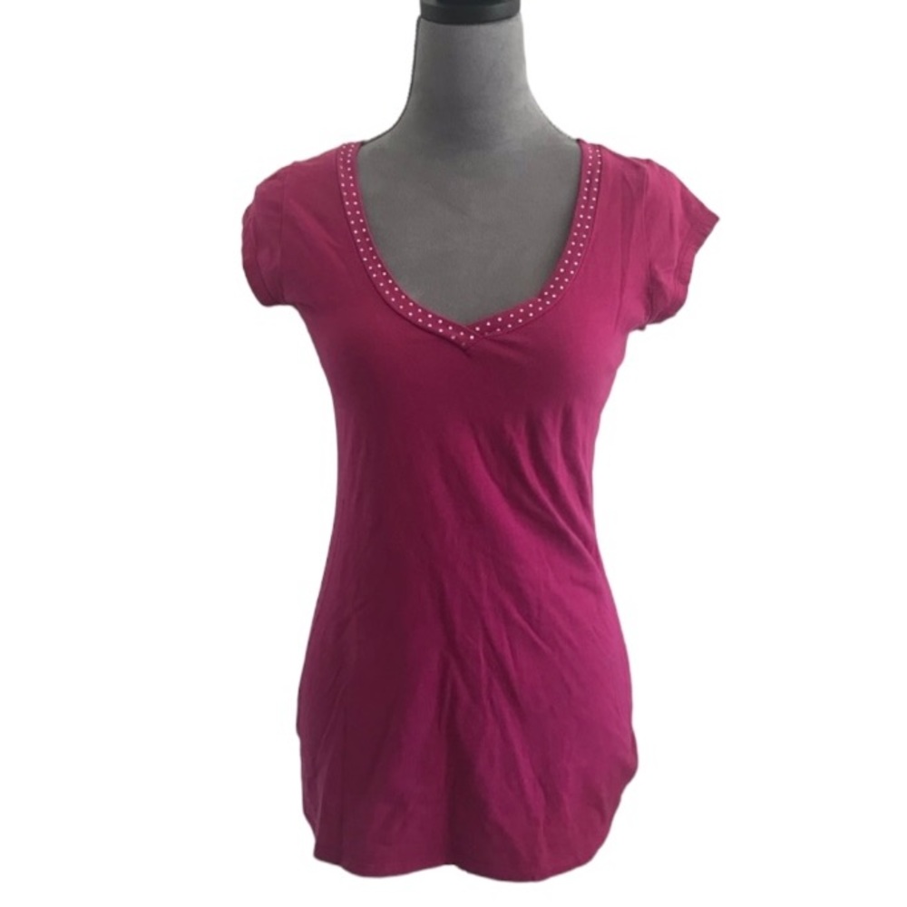 Body Central pink top v neck top with diamond embellishments.